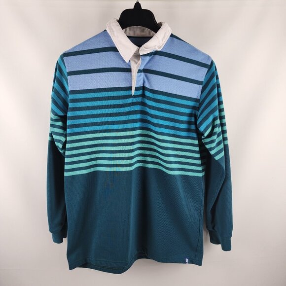 Withernot Men's Medium Blue Multi Striped Rugby L/S Polo